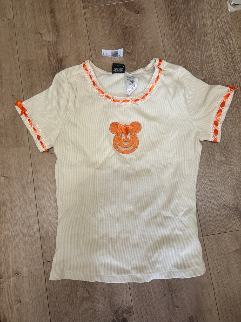 Disney Halloween Cream Short-Sleeve Top with Orange Trim